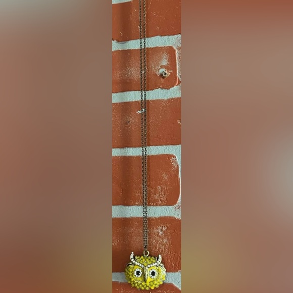 Vintage Owl Yellow/Rhinestone Pendant & Necklace - Picture 3 of 7